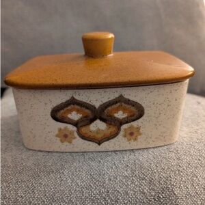 Royal Worcester Butter Dish with Brown and Cream Floral Motif